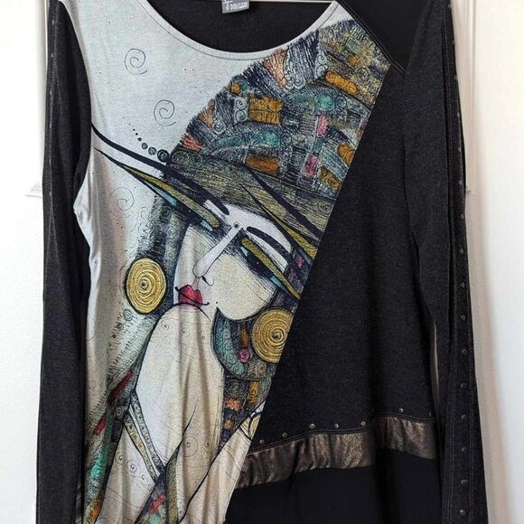 Simply Art by Dolcezza Woman Face Long Sleeve Shirt Top M Art to Wear Studded - Picture 3 of 9